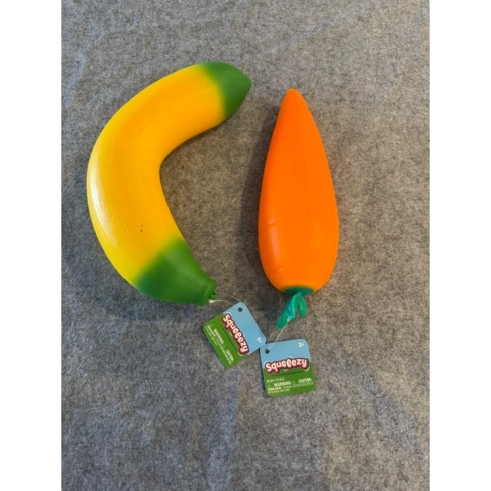 Squeezy Stress Toy Set Kids OS Yellow Orange NEW Banana Carrot Fidget Sensory